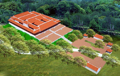 Mô hình phỏng dựng đền Thái - Thái Miếu của nhà Trần.
