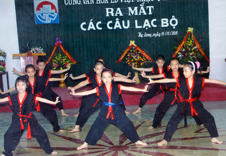 Tiết mục biểu diễn của các em thiếu nhi trong CLB võ thuật trong lễ ra mắt các CLB của Cung VHLĐ Việt - Nhật.