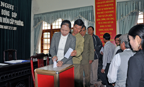 Bỏ phiếu tín nhiệm đối với một số chức danh công chức phường Ninh Dương (ngày 22-11-2011).