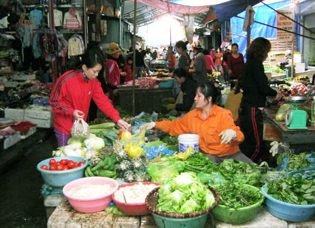 Giá thực phẩm tăng cao nên rất nhiều người nội trợ đã phải đắn đo khi đi chợ để đảm bảo bữa cơm cho gia đình. (Ảnh chụp tại chợ Cột 5, TP Hạ Long).