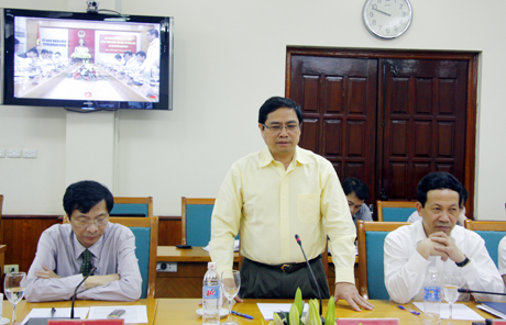 Đồng chí Phạm Minh Chính, Bí thư Tỉnh ủy phát biểu tại buổi làm việc.