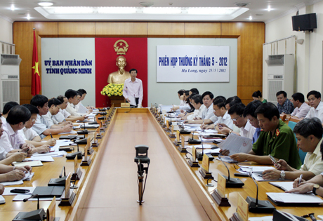 Đồng chí Nguyễn Văn Đọc, Chủ tịch UBND tỉnh phát biểu tại tại phiên họp.