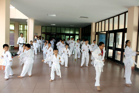 Lớp học võ thuật tại Cung VHTN tỉnh.