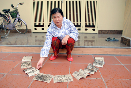 Bà Trần Thị Loan, tổ trưởng tổ 26B, khu 4, phường Hà Khánh (TP Hạ Long) “khoe” thành tích diệt  ruồi trong một ngày.