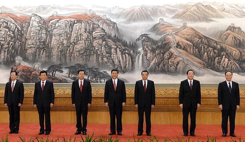 Thường vụ Bộ Chính trị Đảng Cộng sản Trung Quốc khóa 18 ra mắt truyền thông quốc tế. (Nguồn: Xinhua)