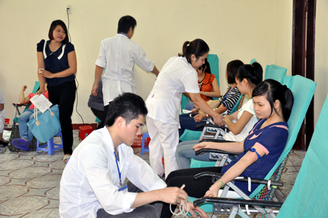 Sinh viên Trường Cao đẳng Y tế Quảng Ninh tham gia hiến máu tình nguyện (tháng 11-2012).