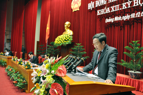 Đồng chí Vũ Minh Thiết, Giám đốc Sở Nội vụ báo cáo giải trình về tình hình thực hiện biên chế HCSN năm 2012.