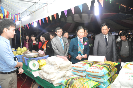 Đại biểu đi thăm gian hàng trưng bày và giới thiệu các đặc sản vùng miền của sở Công Thương Quảng Ninh