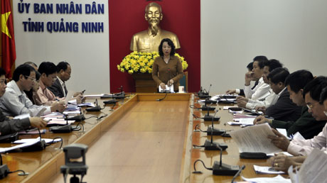 Đồng chí Vũ Thị Thu Thuỷ, Phó Chủ tịch UBND tỉnh phát biểu kết luận hội nghị.