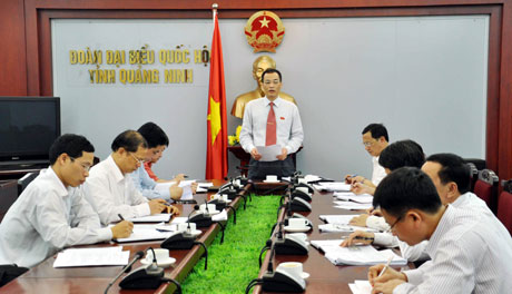 Đồng chí Trần Văn Minh, Phó Trưởng Đoàn ĐBQH tỉnh phát biểu tại cuộc họp.