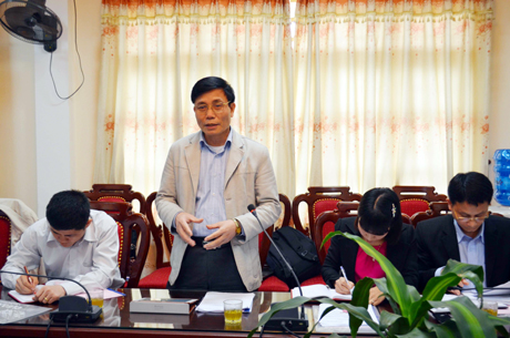 Đồng chí Vũ Ngọc Giao, Trưởng Ban Tuyên giáo Tỉnh ủy phát biểu tại buổi làm việc.