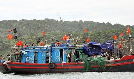 Tàu của anh Đào Văn Thuân chuẩn bị xuất bến đi câu khơi.