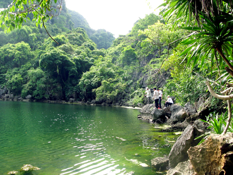 Đảo Cống Đỏ nằm giáp ranh Bái Tử Long và Hạ Long. Hồ Cống Đỏ là một dạng phễu kasrt, du khách có thể ngắm cảnh đẹp hoang sơ của hồ và câu cá.