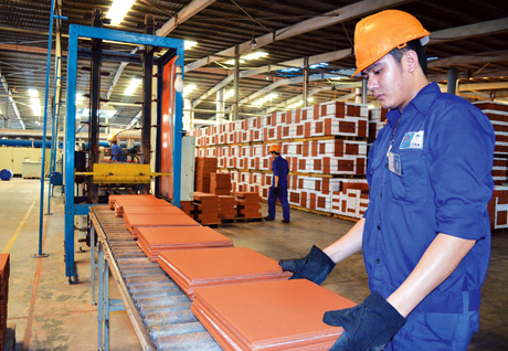 Sản xuất sản phẩm gốm mỏng tại Nhà máy gạch Cotto, Công ty CP Viglacera Hạ Long.