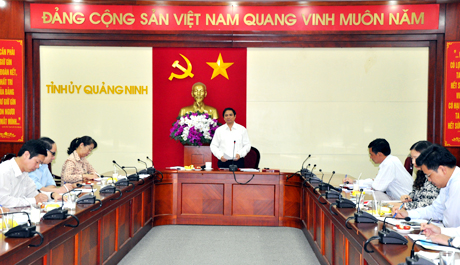 Đồng chí Phạm Minh Chính,  Bí thư Tỉnh ủy, phát biểu kết luận buổi làm việc.