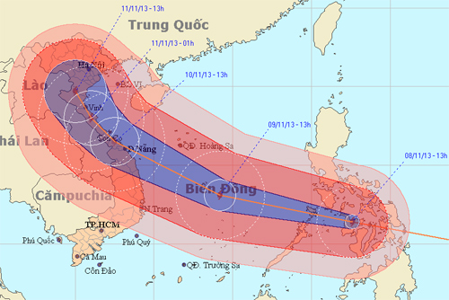 Bão Haiyan có sức hủy diệt lớn nhất hướng vào Việt Nam