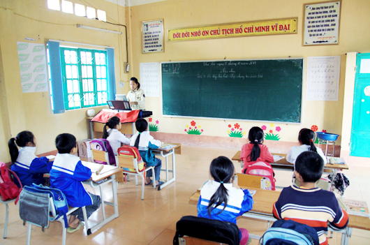 Lớp học ở điểm trường Nà Luông.