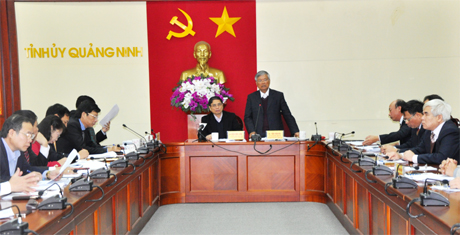 Đồng chí Trần Xuân Hòa, Chủ tịch Hội đồng thành viên Vinacomin phát biểu tại buổi làm việc.