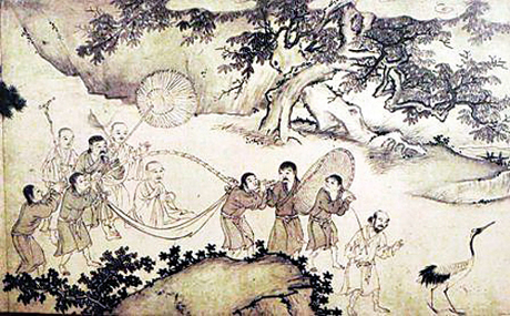 Hình ảnh Trần Nhân Tông trong bức hoạ “Trúc lâm đạo sĩ xuất sơn chi đồ”. Ảnh: Tư liệu