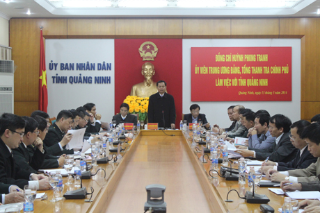 Đồng chí Huỳnh Phong Tranh, Ủy viên Trung ương Đảng, Tổng Thanh tra Chính phủ phát biểu tại buổi làm việc