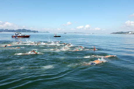 Ở các giải bơi do tỉnh Quảng Ninh tổ chức, VĐV của TX Quảng Yên luôn đoạt thành tích thi đấu cao. Trong ảnh: Hội bơi vượt sông truyền thống Bạch Đằng giải Báo Quảng Ninh lần thứ 40.