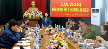 Đồng chí Vũ Thị Thu Thuỷ, Phó Chủ tịch UBND tỉnh phát biểu kết luận cuộc họp.