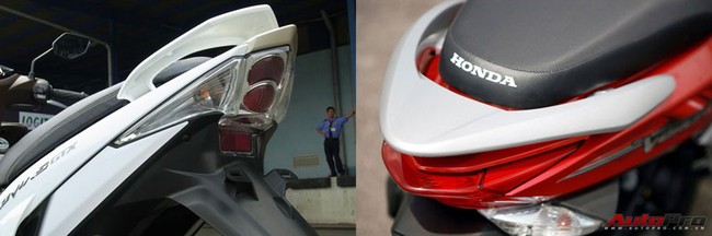 Đuôi xe của Yamaha Luvias FI (trái) và Honda Vision FI.