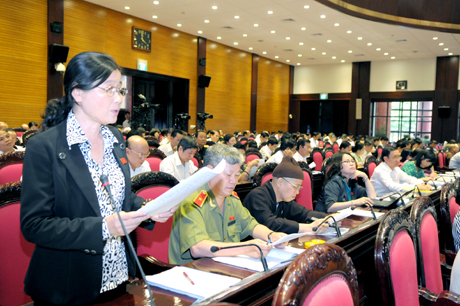 Đại biểu Đỗ Thị Hoàng, Phó Bí thư thường trực Tỉnh ủy, Trưởng đoàn ĐBQH tỉnh Quảng Ninh phát biểu