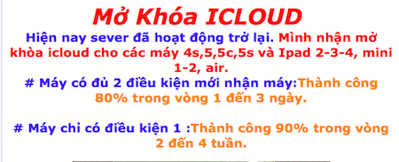 Rất nhiều dịch vụ nhận mở khóa iCloud hiện nay tại Việt Nam