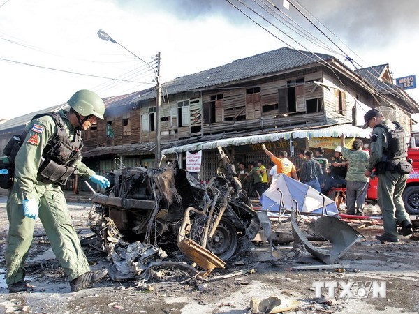 Hiện trường một vụ đánh bom tại tỉnh Yala, miền Nam Thái Lan. (Nguồn: AFP/TTXVN)