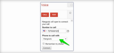 Chọn Hangouts ở hộp Phone to call with.