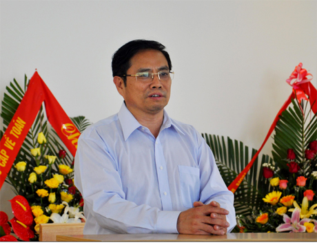 Đồng chí Phạm Minh Chính, Ủy viên T.Ư Đảng, Bí thư Tỉnh ủy phát biểu tại Trung tâm Hỗ trợ và Phát triển tài năng