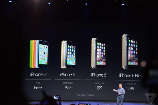 Apple giảm giá bản khóa mạng cho iPhone 5S và iPhone 5C trước khi iPhone 6 và 6 Plus lên kệ chính thức. iPhone 5S theo đó có giá khởi điểm là 99 USD kèm hợp đồng hai năm còn iPhone 5C được phát hành miễn phí tới khách hàng của nhà mạng.