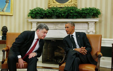 Tổng thống Ukraine Petro Poroshenko gặp mặt Tổng thống Mỹ Barack Obama tại Nhà Trắng ngày 18/9 (Ảnh Reuters)