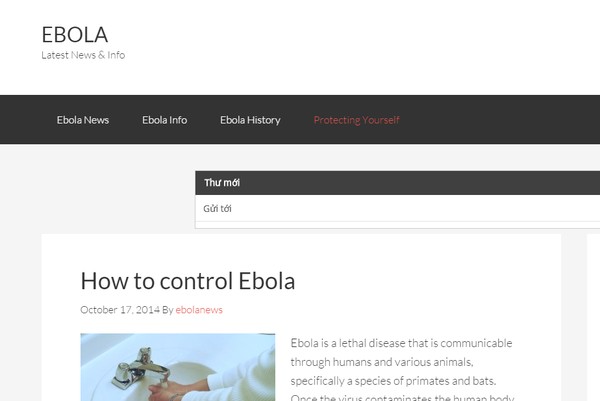 Giao diện website Ebola.com ở thời điểm thực hiện bài viết.