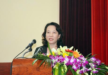 Đồng chí Vũ Thị Thu Thủy, Phó Chủ tịch UBND tỉnh phát biểu tại Lễ kỷ niệm
