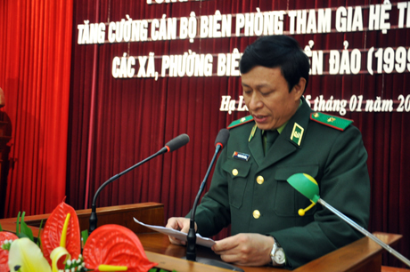 Thiếu tướng Nguyễn Tiến Thắng, Chủ nhiệm Chính trị BĐBP Việt Nam phát biểu tại hội nghị.