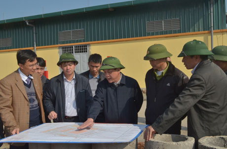 Đồng chí Đỗ Thông, Phó chủ tịch thường trực UBND tỉnh kiểm tra tiến độ chợ Quảng Trung (Hải Hà)