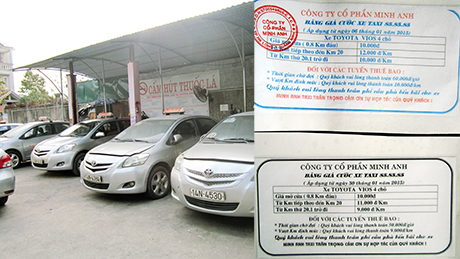 Xăng, dầu giảm giá nhiều hãng taxi đã tiến hành giảm giá cước. Trong ảnh: Xe của hãng taxi Minh Anh đã giảm giá cước từ 9-10%.