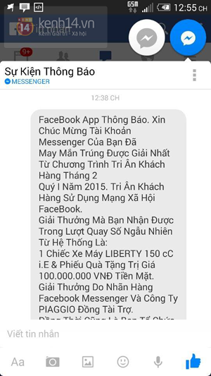 Tin nhắn mà nhiều người dùng nhận được gần đây.