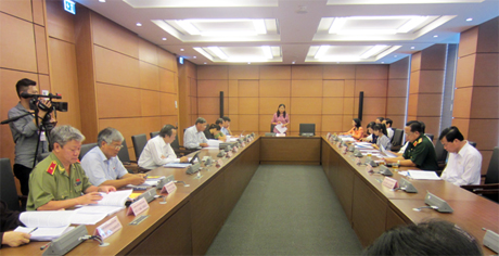Đồng chí Đỗ Thị Hoàng, Phó Bí thư Thường trực Tỉnh ủy, Trưởng Đoàn ĐBQH tỉnh chủ trì thảo luận tổ và phát biểu.