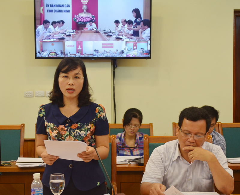 Đồng chí Trịnh Thị Minh Thanh, Giám đốc Sở Tài chính báo cáo tình hình tài chính của tỉnh 6 tháng đầu năm