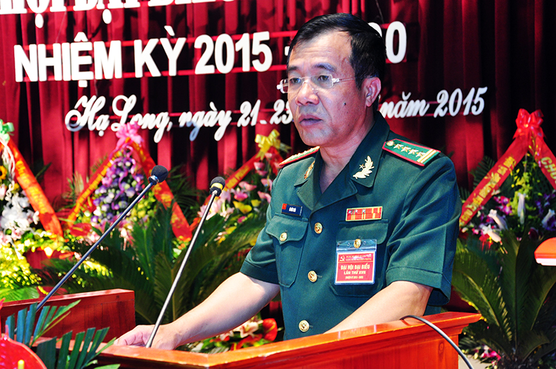 Đại tá Lê Đức Thái, Phó Bí thư Đảng ủy, Chỉ huy trưởng BĐBP tỉnh phát biểu khai mạc Đại hội.