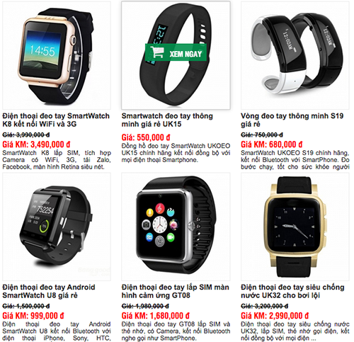 Một số mẫu smartwatch giá rẻ được các cửa hàng giới thiệu.