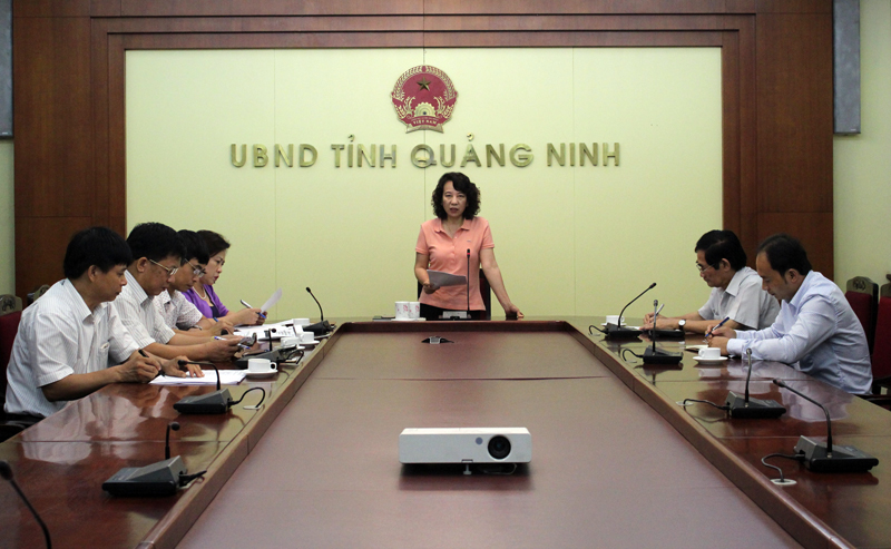 Đồng chí Vũ Thị Thu Thủy phát biểu tại cuộc họp.