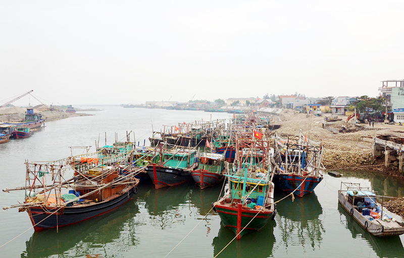 Phần lớn các tàu  trên địa bàn tỉnh là tàu công   suất nhỏ, khai thác ven bờ  (ảnh chụp tàu neo đậu tại sông Hà Cối, huyện Hải Hà).