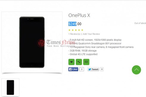 Giá và cấu hình OnePlus X trên OppoMart. Ảnh: Gsmarena.