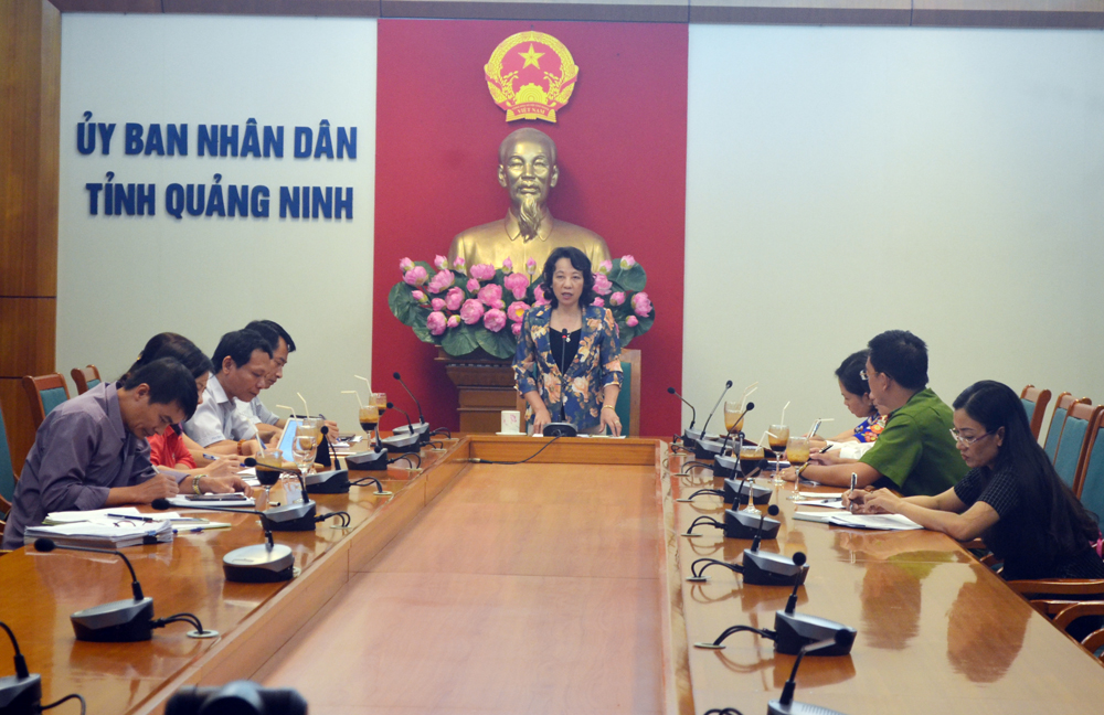 Đồngđồng chí Vũ Thị Thu Thủy, Phó Chủ tịch UBND tỉnh, Trưởng Tiểu Ban chỉ đạo ATTP ngành Y tế chủ trì cuộc họp 