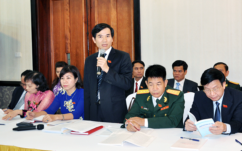 Đại biểu Đại hội Đảng bộ tỉnh lần thứ XIV phát biểu tham gia vào văn kiện Đại hội và dự thảo văn kiện Đại hội XII của Đảng.