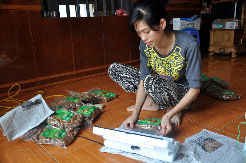 Đóng gói sản phẩm củ cải phên tại HTX Dịch vụ nông nghiệp Trường Sơn.